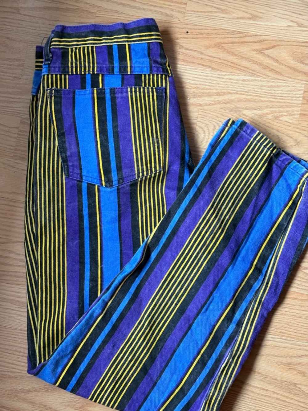 Vintage women’s y2k Striped Jeans Blue Purple Yellow Black Cotton Denim